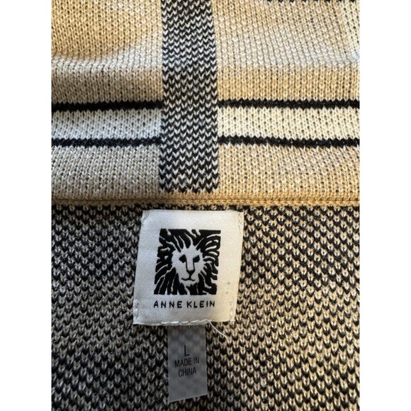 Anne Klein Sweater Jacket Coat Large L Plaid Camel Cream Black Washable - Picture 15 of 15
